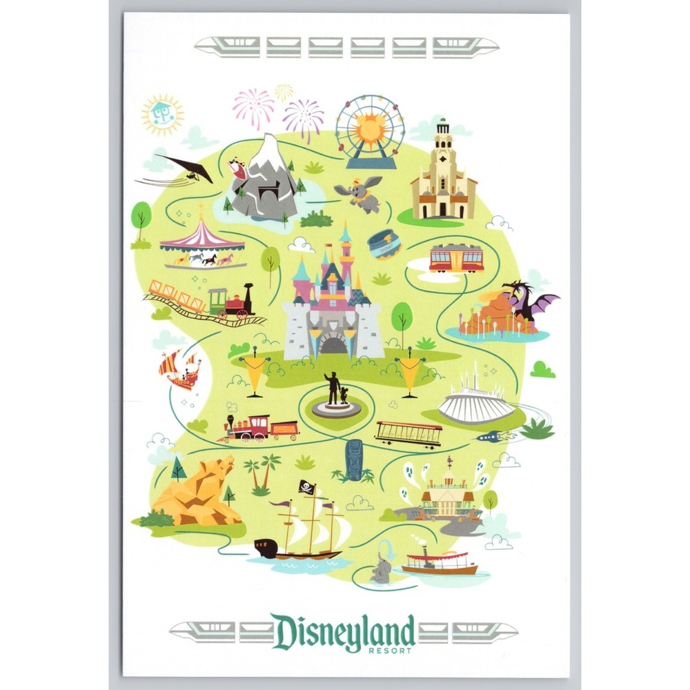Disneyland Exclusive Treasure Map of Landmarks Art Postcard 4x6‎ Souvenir Gift